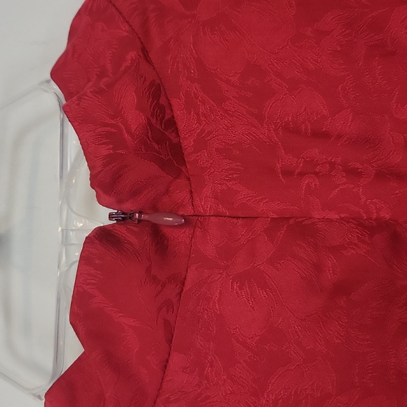 Vtg STYLEWORKS Red Floral Silk Japanese Inspired Keyhole Waist Tie Midi Dress - Picture 6 of 14